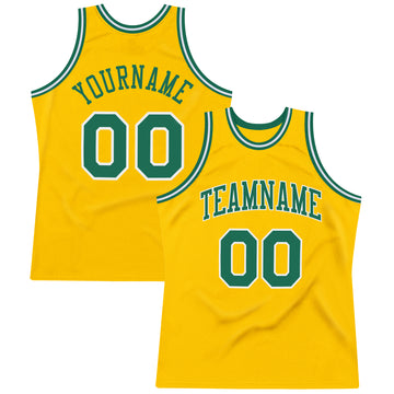 Custom Gold Kelly Green-White Authentic Throwback Basketball Jersey