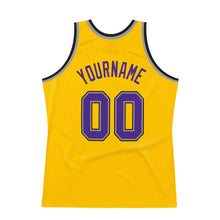 Load image into Gallery viewer, Custom Gold Purple-Gray Authentic Throwback Basketball Jersey
