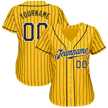 Load image into Gallery viewer, Custom Yellow Black Pinstripe Black-White Authentic Baseball Jersey
