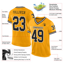 Load image into Gallery viewer, Custom Gold Black-White Mesh Authentic Throwback Football Jersey
