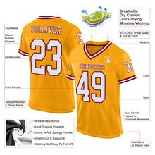 Load image into Gallery viewer, Custom Gold White-Maroon Mesh Authentic Throwback Football Jersey
