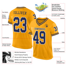 Load image into Gallery viewer, Custom Gold Navy-White Mesh Authentic Throwback Football Jersey
