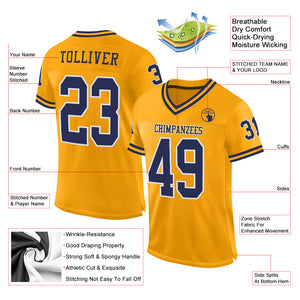 Custom Gold Navy-White Mesh Authentic Throwback Football Jersey