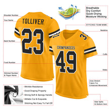 Load image into Gallery viewer, Custom Gold Black-White Mesh Authentic Football Jersey
