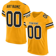 Load image into Gallery viewer, Custom Gold Black-White Mesh Authentic Football Jersey
