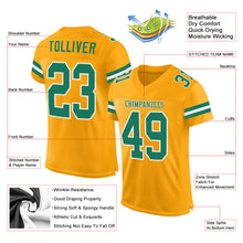 Load image into Gallery viewer, Custom Gold Kelly Green-White Mesh Authentic Football Jersey
