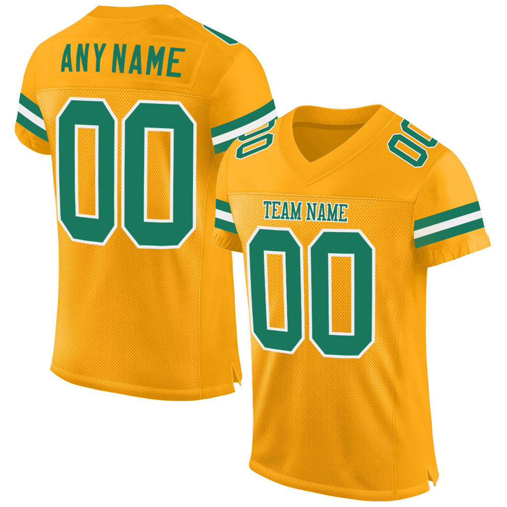 Custom Gold Kelly Green-White Mesh Authentic Football Jersey