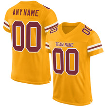 Load image into Gallery viewer, Custom Gold Burgundy-White Mesh Authentic Football Jersey
