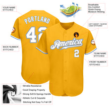 Load image into Gallery viewer, Custom Gold White-Light Blue Authentic Baseball Jersey
