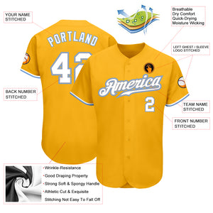 Custom Gold White-Light Blue Authentic Baseball Jersey