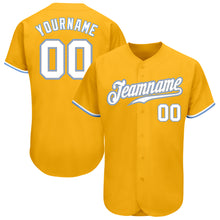 Load image into Gallery viewer, Custom Gold White-Light Blue Authentic Baseball Jersey
