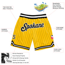 Load image into Gallery viewer, Custom Gold Black Pinstripe Black-White Authentic Basketball Shorts
