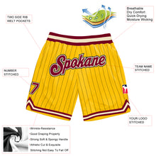 Load image into Gallery viewer, Custom Gold Black Pinstripe Maroon-Cream Authentic Basketball Shorts
