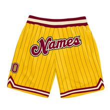 Load image into Gallery viewer, Custom Gold Black Pinstripe Maroon-Cream Authentic Basketball Shorts
