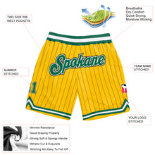 Load image into Gallery viewer, Custom Gold Black Pinstripe Kelly Green-White Authentic Basketball Shorts

