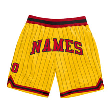 Load image into Gallery viewer, Custom Gold Black Pinstripe Red-Black Authentic Basketball Shorts
