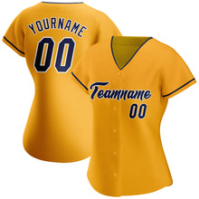 Load image into Gallery viewer, Custom Gold Navy-White Authentic Baseball Jersey
