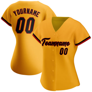 Custom Gold Black-Red Authentic Baseball Jersey