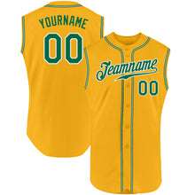 Load image into Gallery viewer, Custom Gold Kelly Green-White Authentic Sleeveless Baseball Jersey
