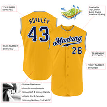 Load image into Gallery viewer, Custom Gold Navy-Light Blue Authentic Sleeveless Baseball Jersey
