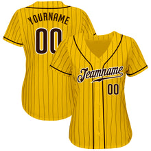 Load image into Gallery viewer, Custom Yellow Brown Pinstripe Brown-White Authentic Baseball Jersey
