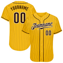 Load image into Gallery viewer, Custom Yellow Brown Pinstripe Brown-White Authentic Baseball Jersey
