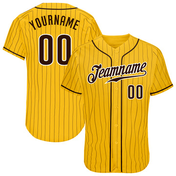 Custom Yellow Brown Pinstripe Brown-White Authentic Baseball Jersey