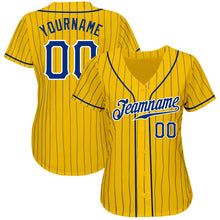 Load image into Gallery viewer, Custom Yellow Royal Pinstripe Royal-White Authentic Baseball Jersey
