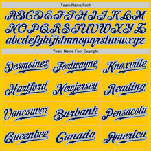 Load image into Gallery viewer, Custom Yellow Navy Pinstripe Navy-Light Blue Authentic Baseball Jersey
