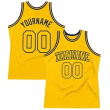 Load image into Gallery viewer, Custom Gold Gold-Navy Authentic Throwback Basketball Jersey
