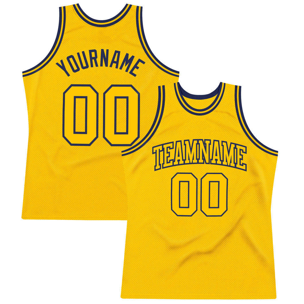 Custom Gold Gold-Navy Authentic Throwback Basketball Jersey