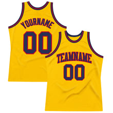 Load image into Gallery viewer, Custom Gold Navy-Red Authentic Throwback Basketball Jersey
