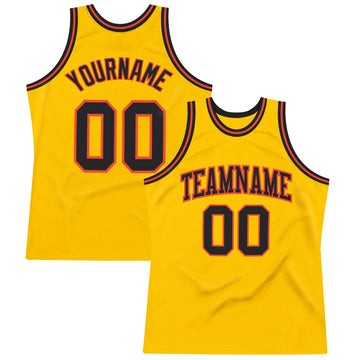 Custom Gold Black-Orange Authentic Throwback Basketball Jersey