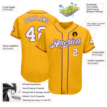 Load image into Gallery viewer, Custom Gold White-Purple Authentic Baseball Jersey

