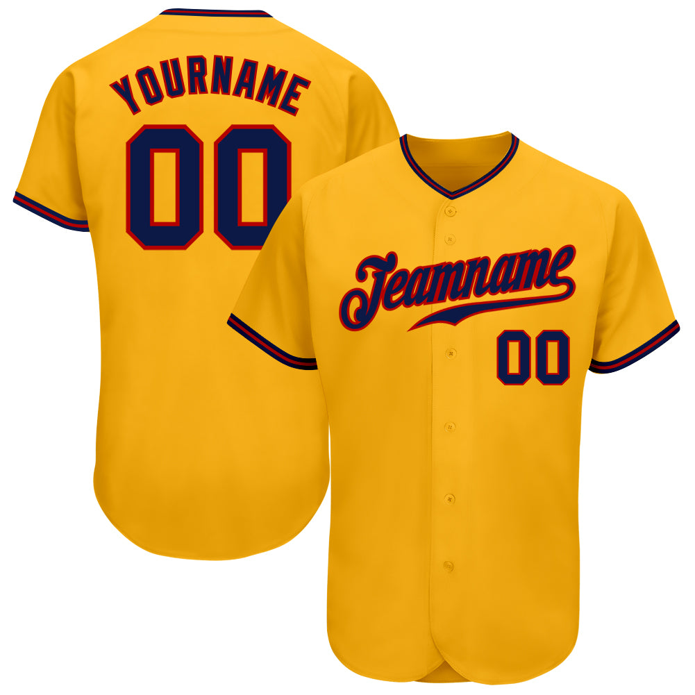 Custom Gold Navy-Red Authentic Baseball Jersey