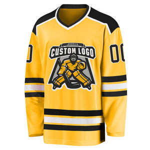 Custom Gold Black-White Hockey Jersey