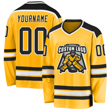 Custom Gold Black-White Hockey Jersey