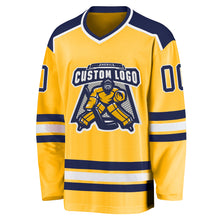 Load image into Gallery viewer, Custom Gold Navy-White Hockey Jersey
