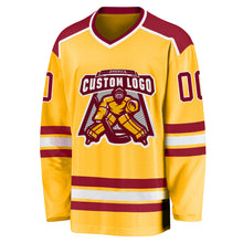 Load image into Gallery viewer, Custom Gold Maroon-White Hockey Jersey
