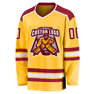 Custom Gold Maroon-White Hockey Jersey