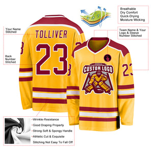 Custom Gold Maroon-White Hockey Jersey