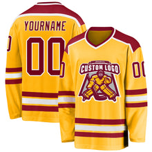 Load image into Gallery viewer, Custom Gold Maroon-White Hockey Jersey
