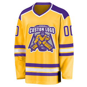 Custom Gold Purple-White Hockey Jersey