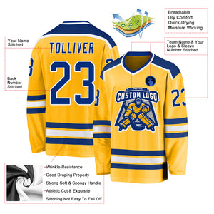 Custom Gold Royal-White Hockey Jersey