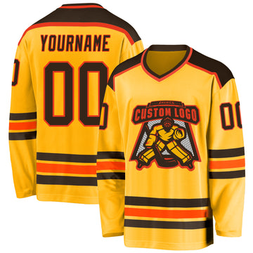 Custom Gold Brown-Orange Hockey Jersey