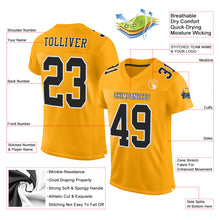 Load image into Gallery viewer, Custom Gold Black-White Mesh Authentic Football Jersey
