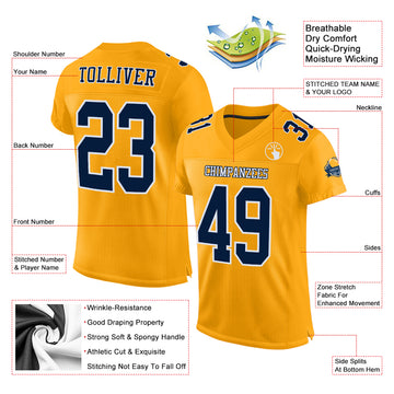 Custom Gold Navy-White Mesh Authentic Football Jersey