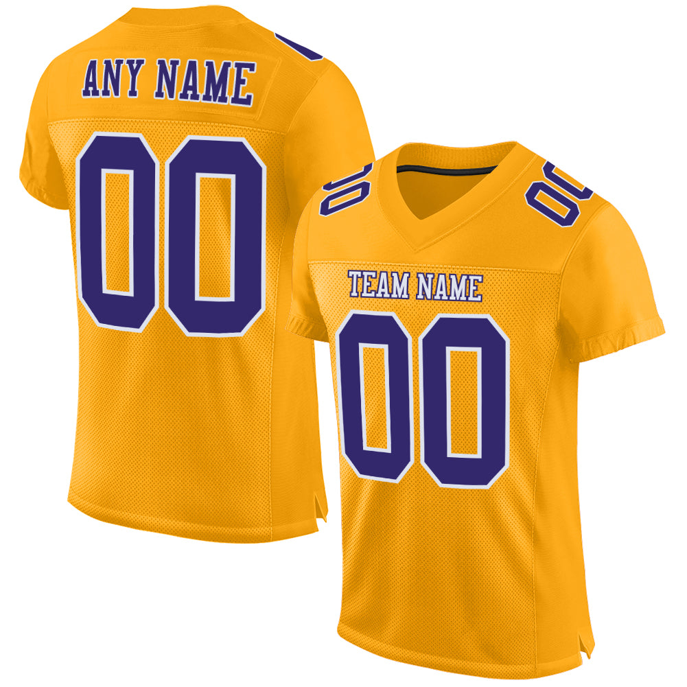 Custom Gold Purple-White Mesh Authentic Football Jersey