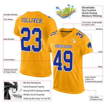 Custom Gold Royal-White Mesh Authentic Football Jersey