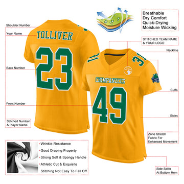 Custom Gold Kelly Green-White Mesh Authentic Football Jersey